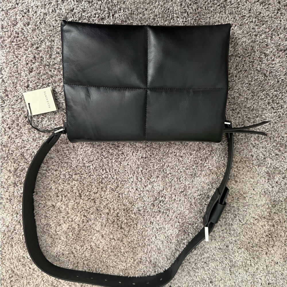 ALL SAINTS- NEW- Black Padded Leather Crossbody Bag